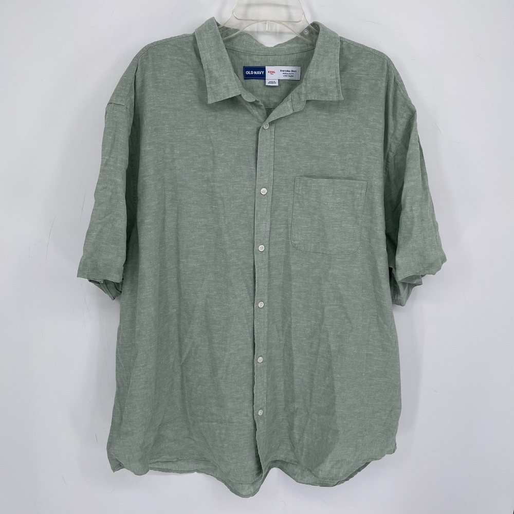Old Navy Men's Green Linen Blend Short Sleeve Button Front Top Shirt XXXL 3XLT